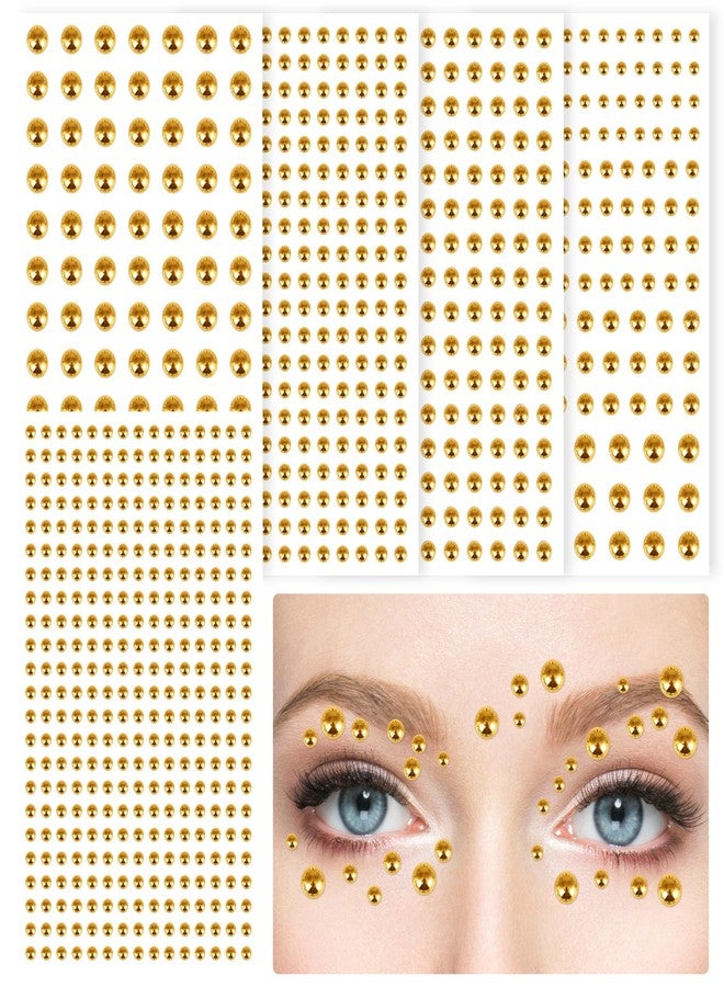 FEMBW 973Pcs Face & Hair Gems Stickers Fake Piercings– Self-Adhesive Face Jewels & Rhinestones for Eyes, Body, Makeup, Festivals – 3/4/5/6mm DIY Rave Accessories for Girls, Teens & Women (Golden) - Image 1